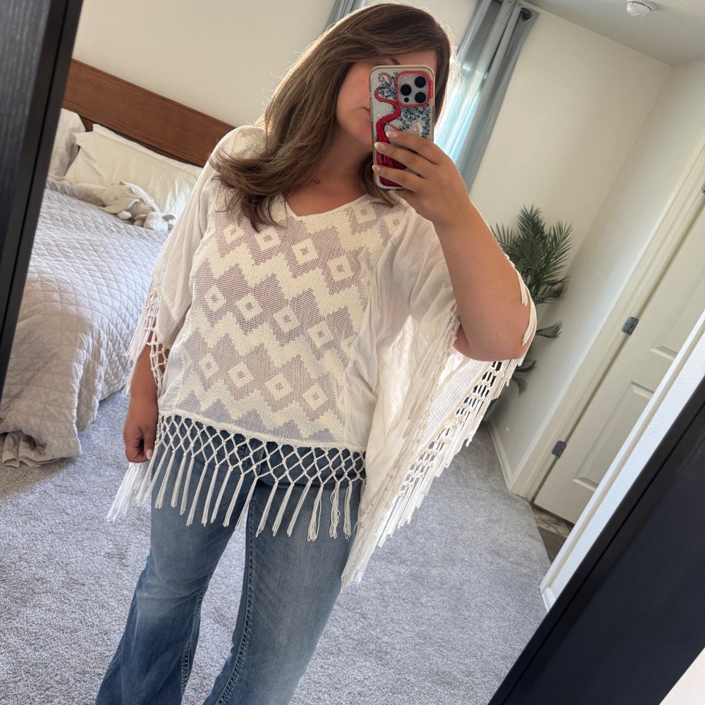 Boho Coachella Festival Lilka Anthropologie Poncho Top Small Cream
